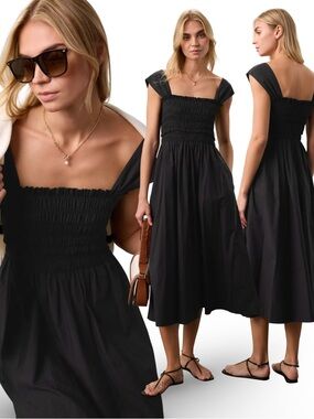 Club Monaco Cotton Smocked Midi Dress US Size Large $248